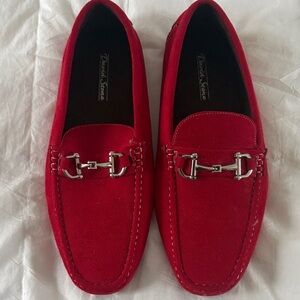 Men’s Red Suede Loafers with Silver Detailing slip on shoes